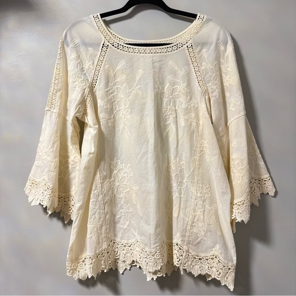 Soft Surroundings Tops - Soft Surroundings Cream Embroidered Cotton Boho Flare Tunic Blouse Medium